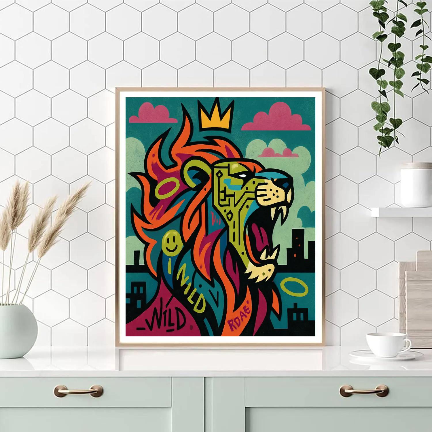 Basquiat-Crowned Circuit Lion paint by number