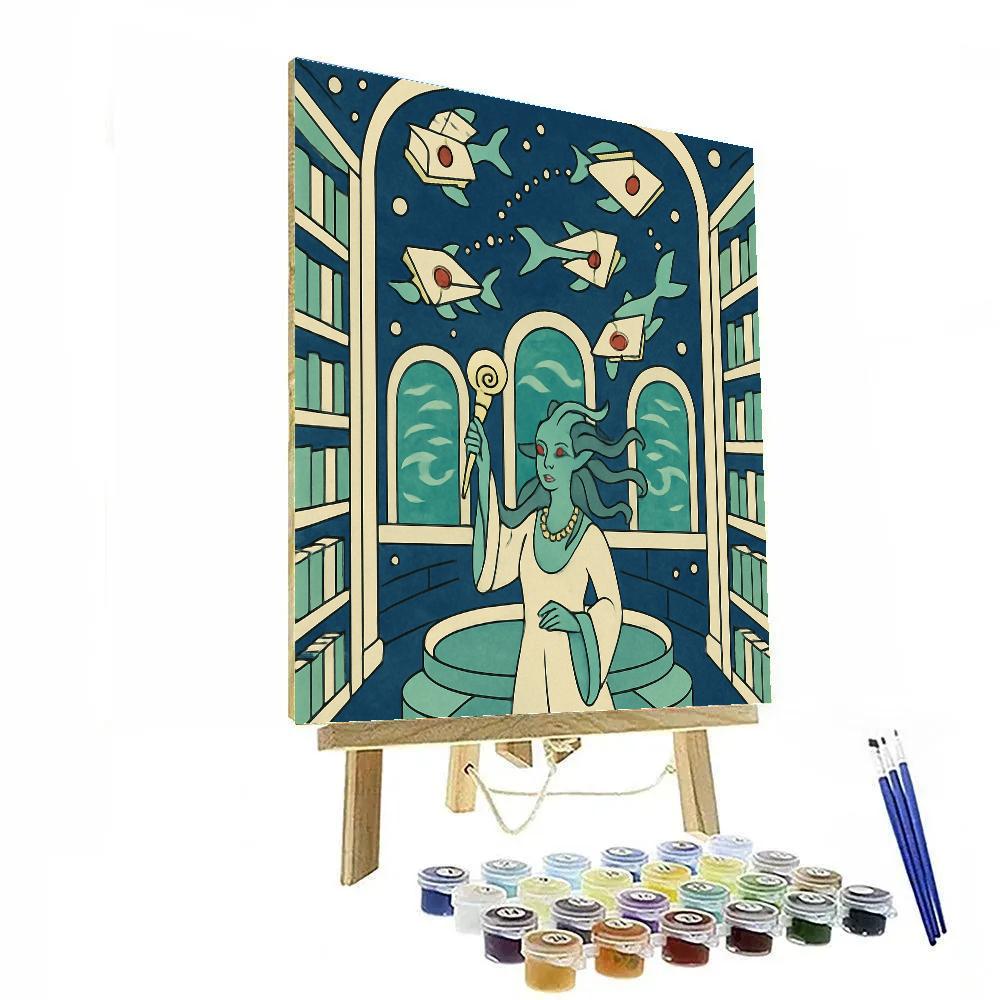 Library Of Whispering Tides In Fantasy Paint by numbers art