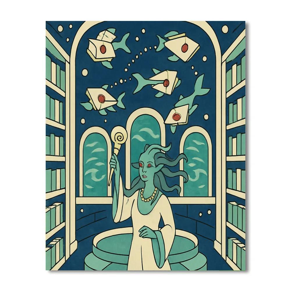 Library Of Whispering Tides In Fantasy Paint by numbers art