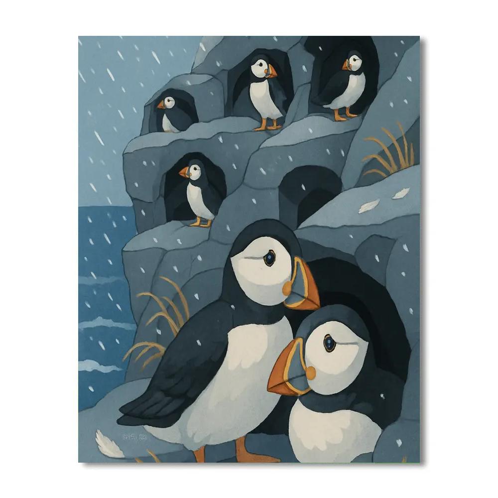 Snowfall Rookery With Birds In Midwinter Numbered painting kits
