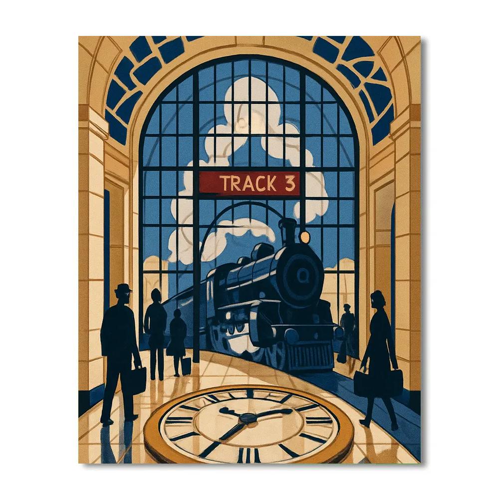 Clockwork Station With Train Echoes paint by color