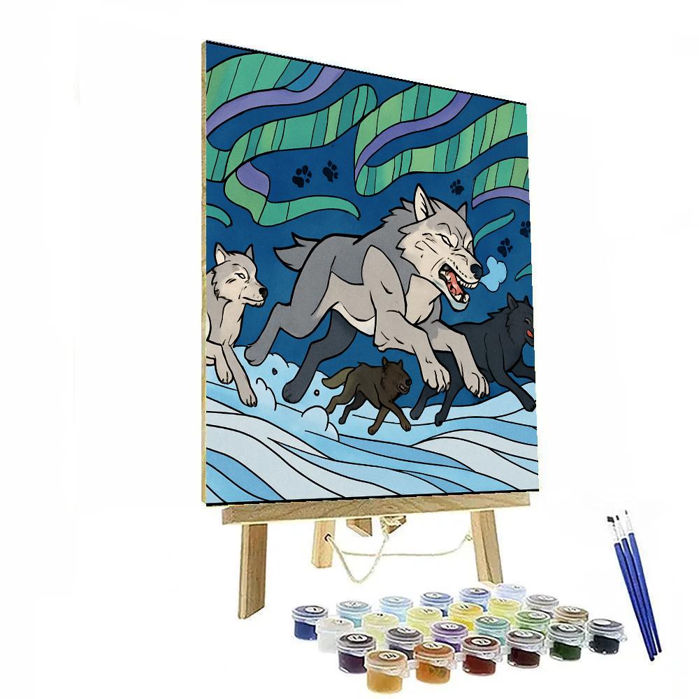 Aurora Run With Wolf Pack Number painting