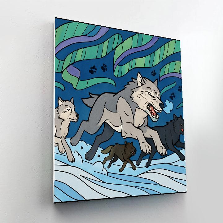 Aurora Run With Wolf Pack Number painting
