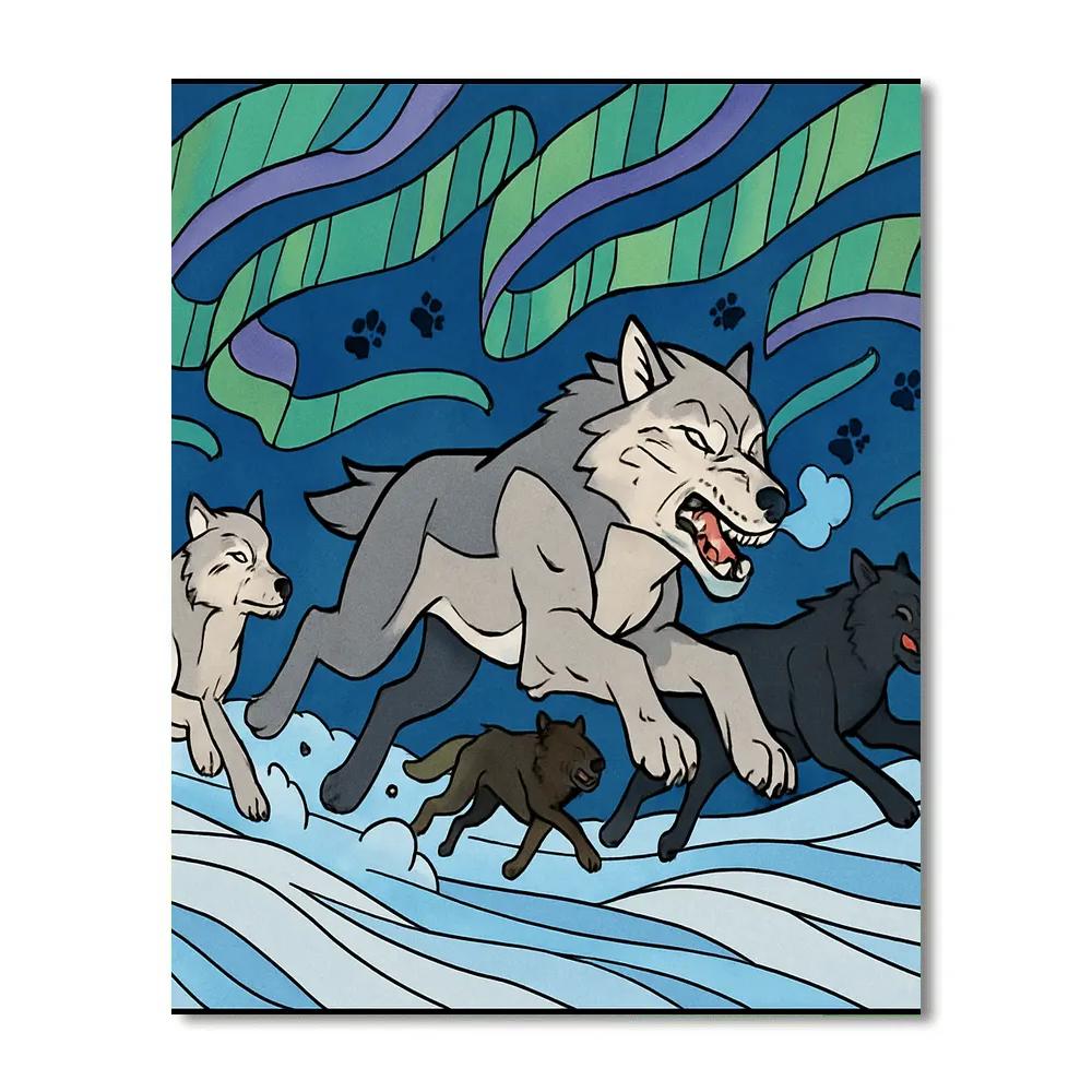 Aurora Run With Wolf Pack Number painting