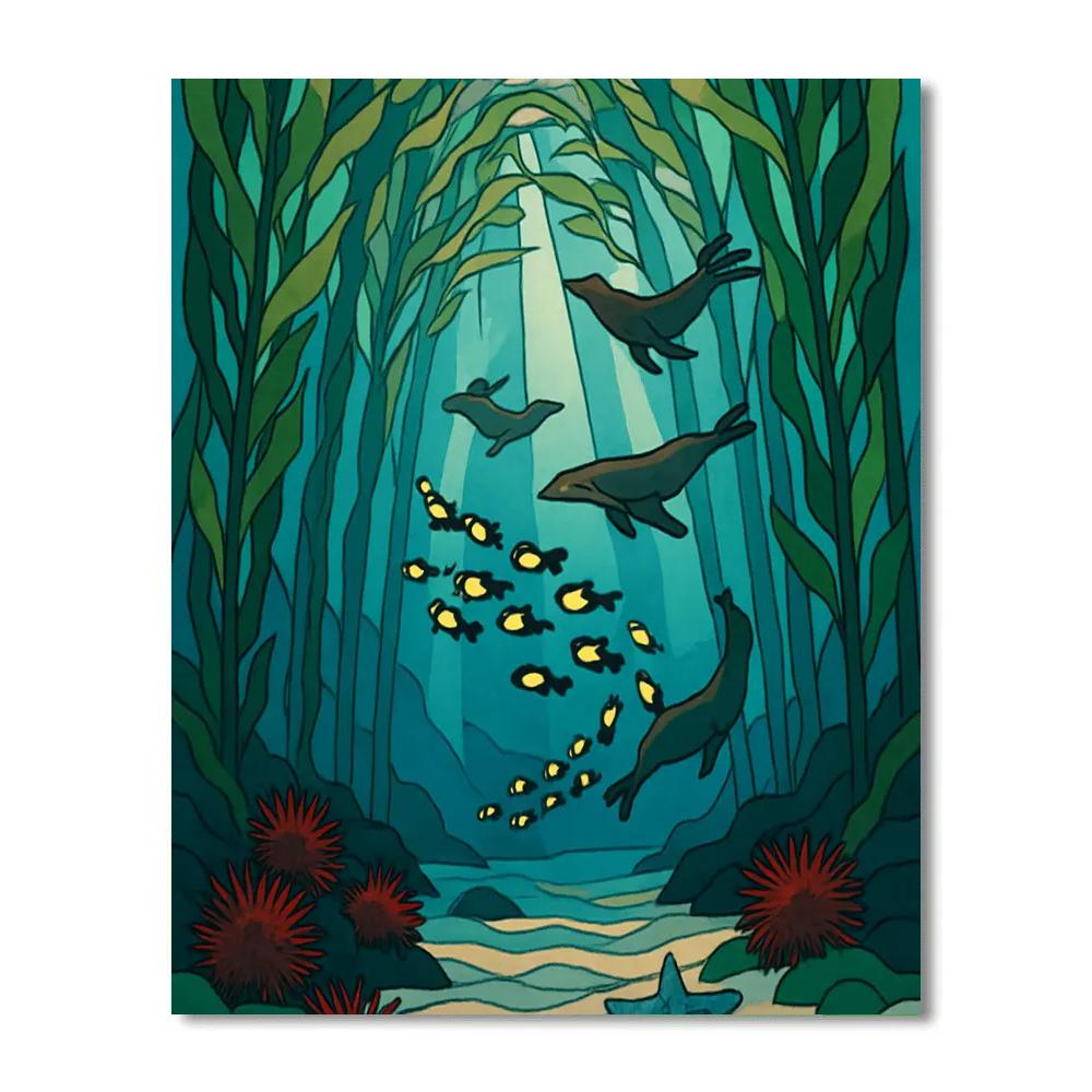 Kelp Cathedral With Ocean Lanternfish Numbered painting kits