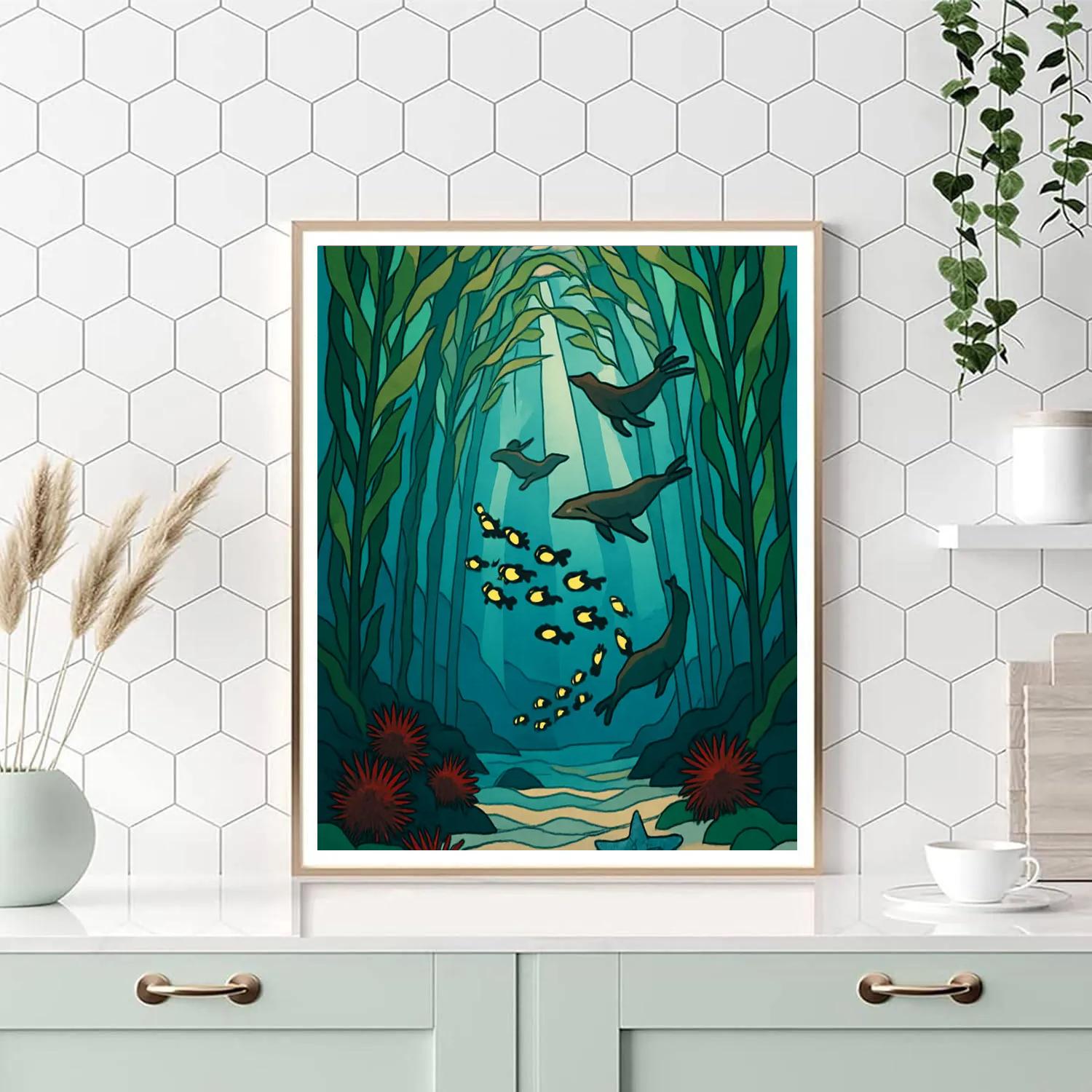 Kelp Cathedral With Ocean Lanternfish Numbered painting kits
