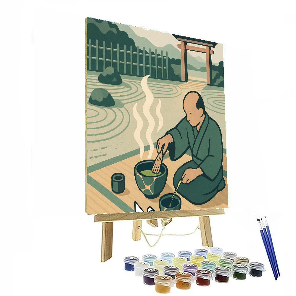 Stone Lantern Courtyard With Japan Dawn Mist paint by color