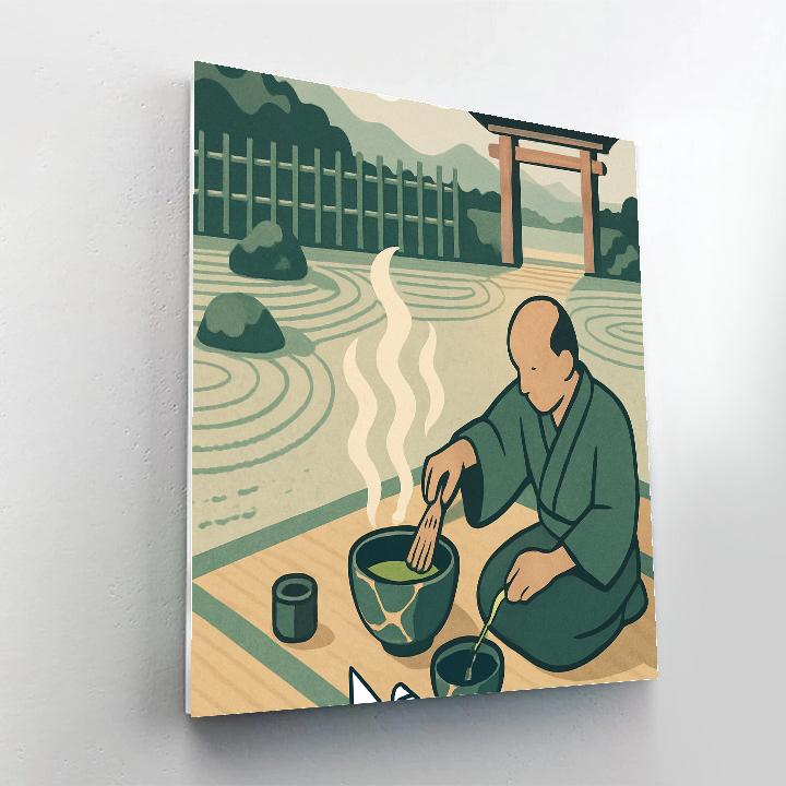 Stone Lantern Courtyard With Japan Dawn Mist paint by color