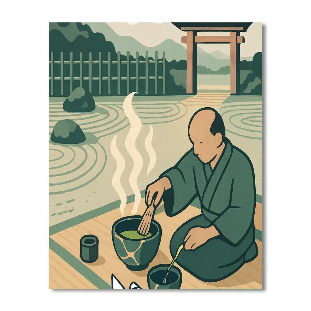 Stone Lantern Courtyard With Japan Dawn Mist paint by color