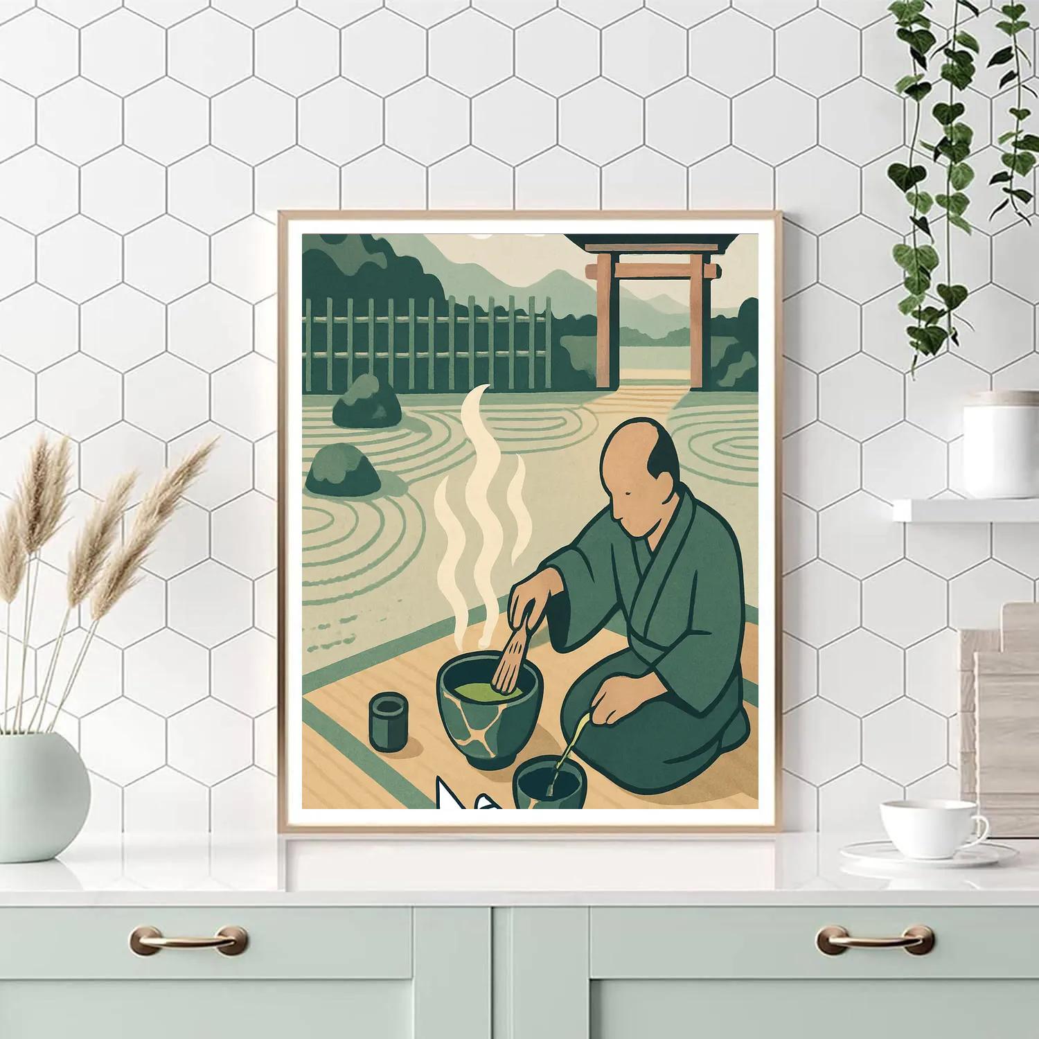 Stone Lantern Courtyard With Japan Dawn Mist paint by color