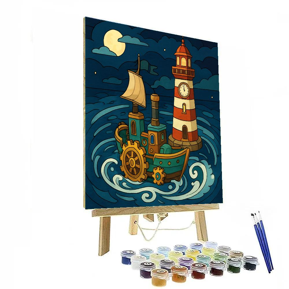 Lighthouse Clockwork Ship paint by number