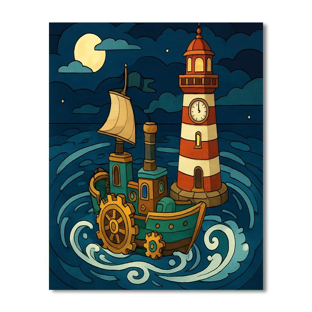 Lighthouse Clockwork Ship paint by number