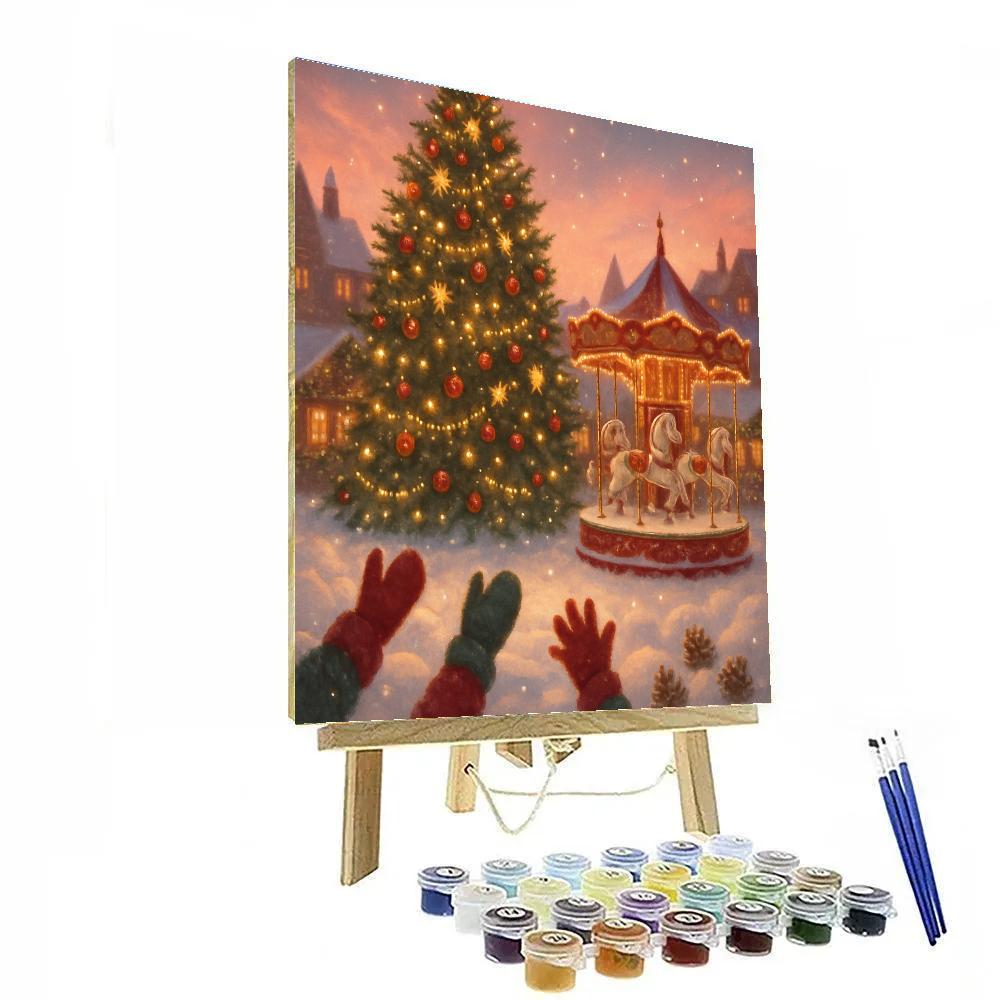 Town Square Tree With Carousel Snowlight paint by numbers