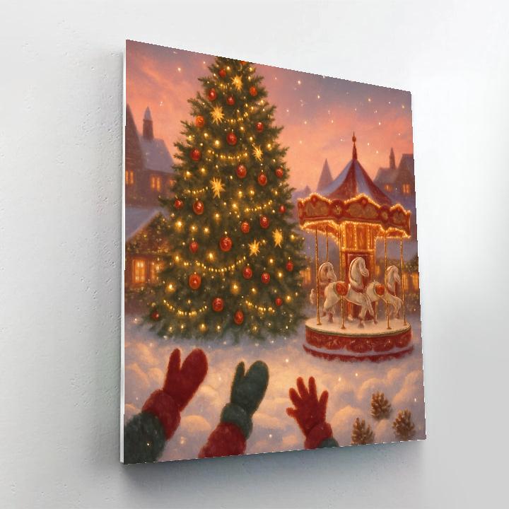 Town Square Tree With Carousel Snowlight paint by numbers