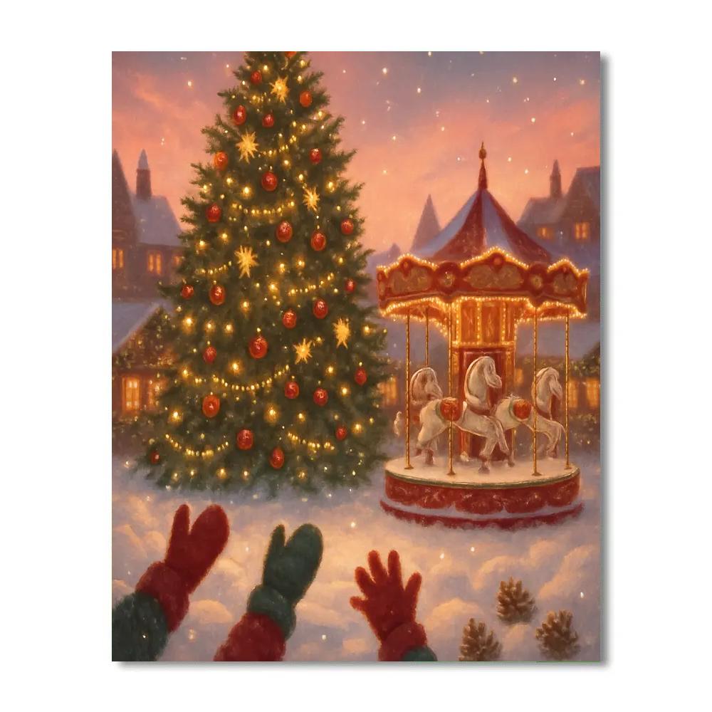 Town Square Tree With Carousel Snowlight paint by numbers