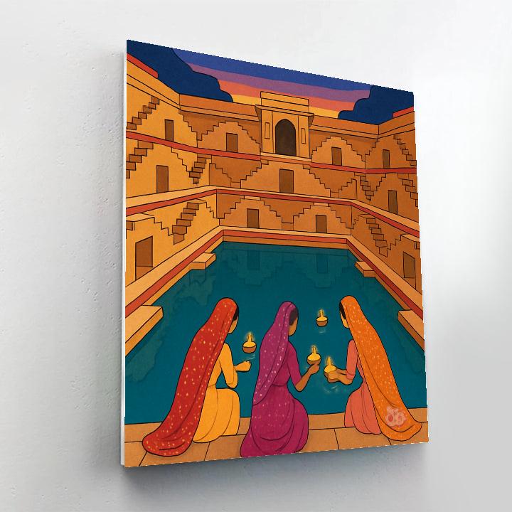 Stepwell Reverie In India Twilight Paint by numbers kits