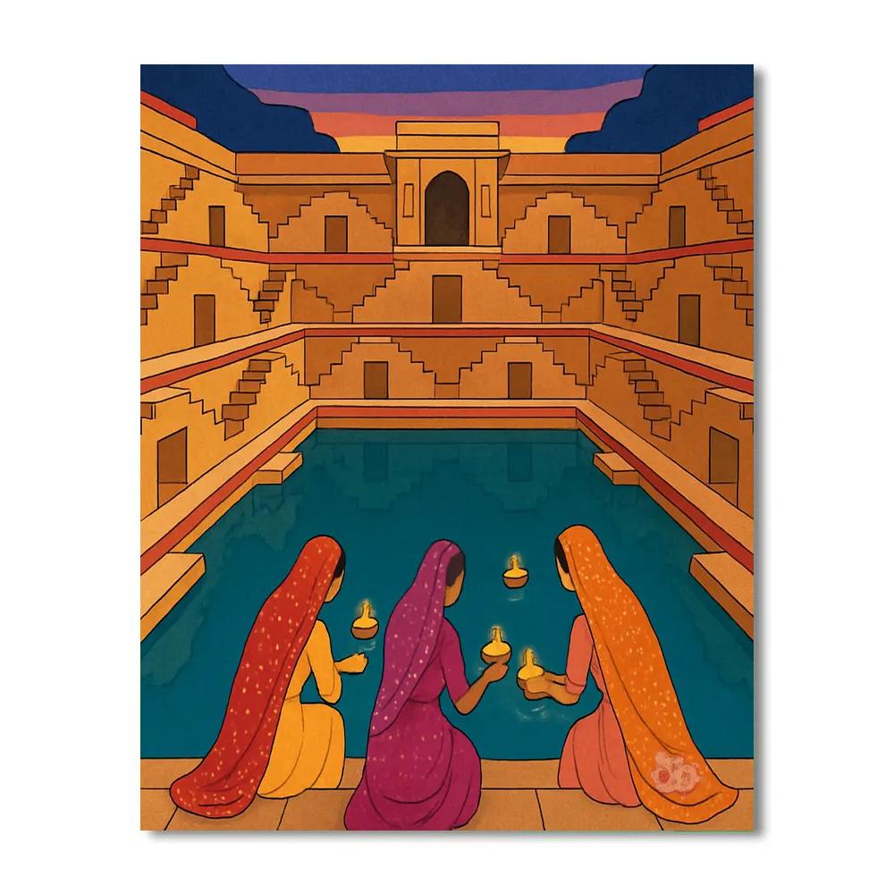 Stepwell Reverie In India Twilight Paint by numbers kits