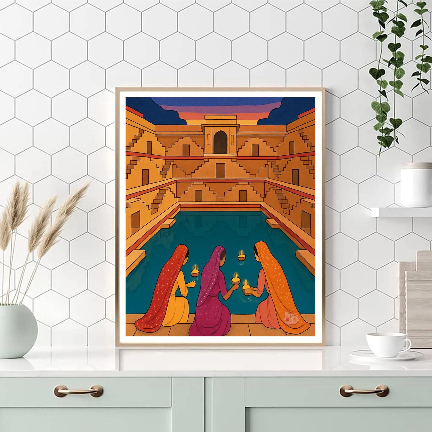 Stepwell Reverie In India Twilight Paint by numbers kits