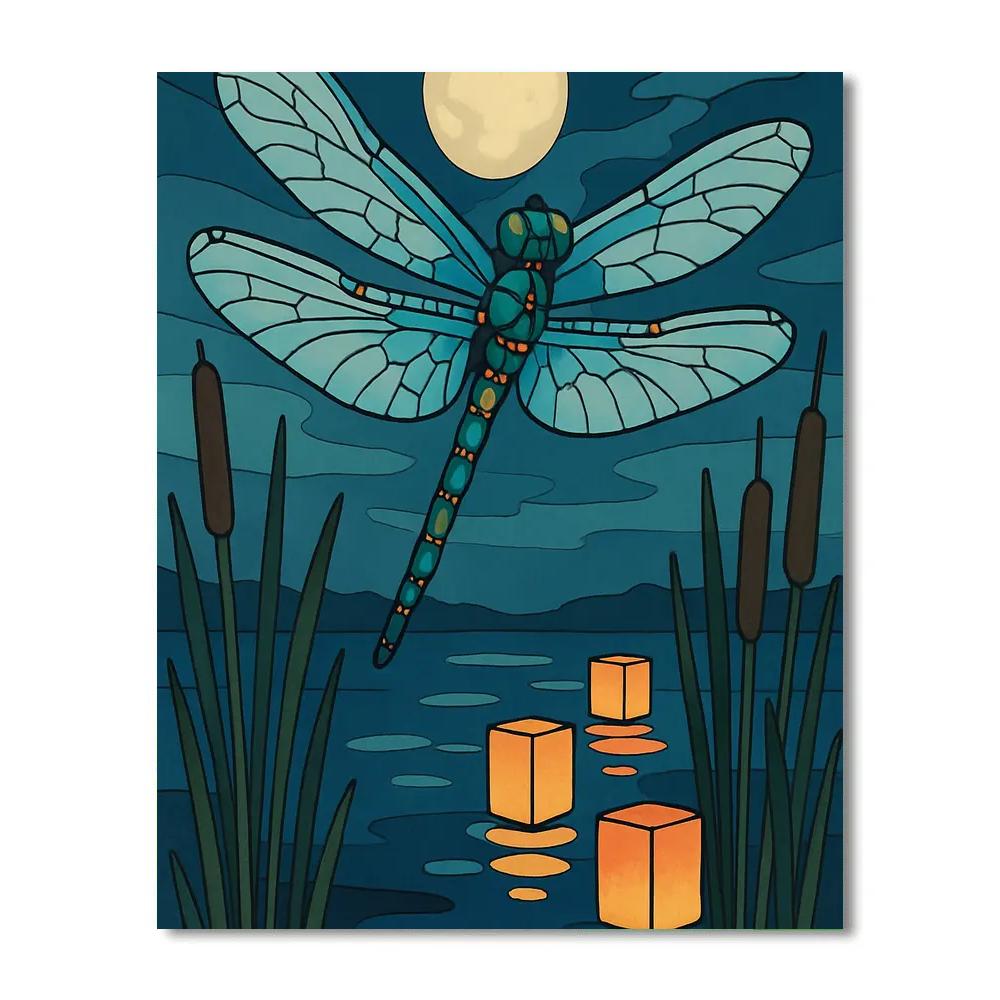 Lanternlit Dragonfly Marsh Serenade Number painting