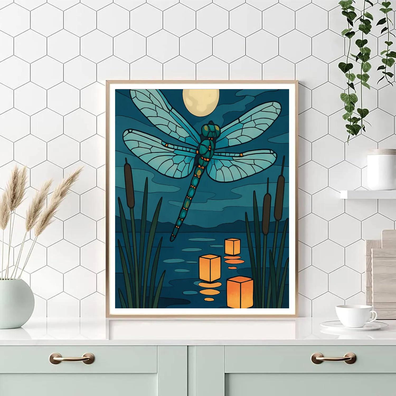 Lanternlit Dragonfly Marsh Serenade Number painting