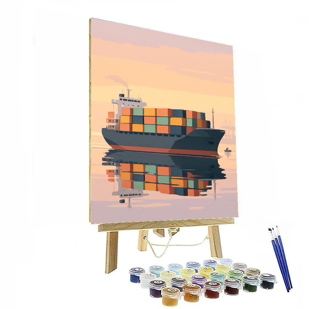 Glass Harbor At Dawn With Ship Silhouette painting number kit