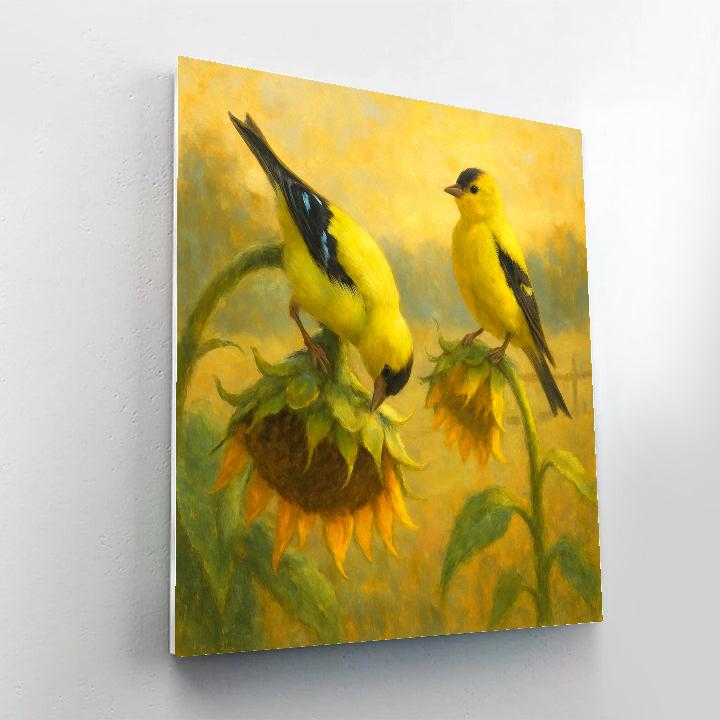 Goldfinch Pair In A Late Summer Sunflower Patch paint by number