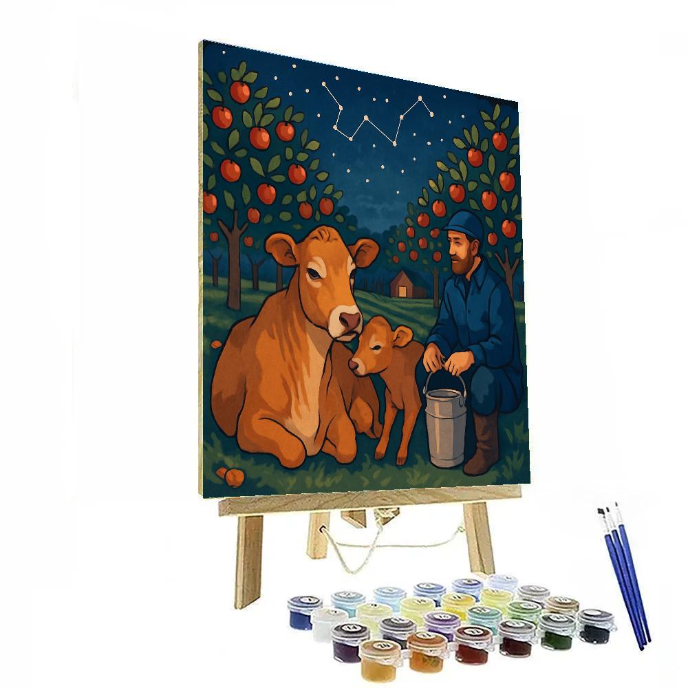 Starlit Orchard Cow Companion paint by number