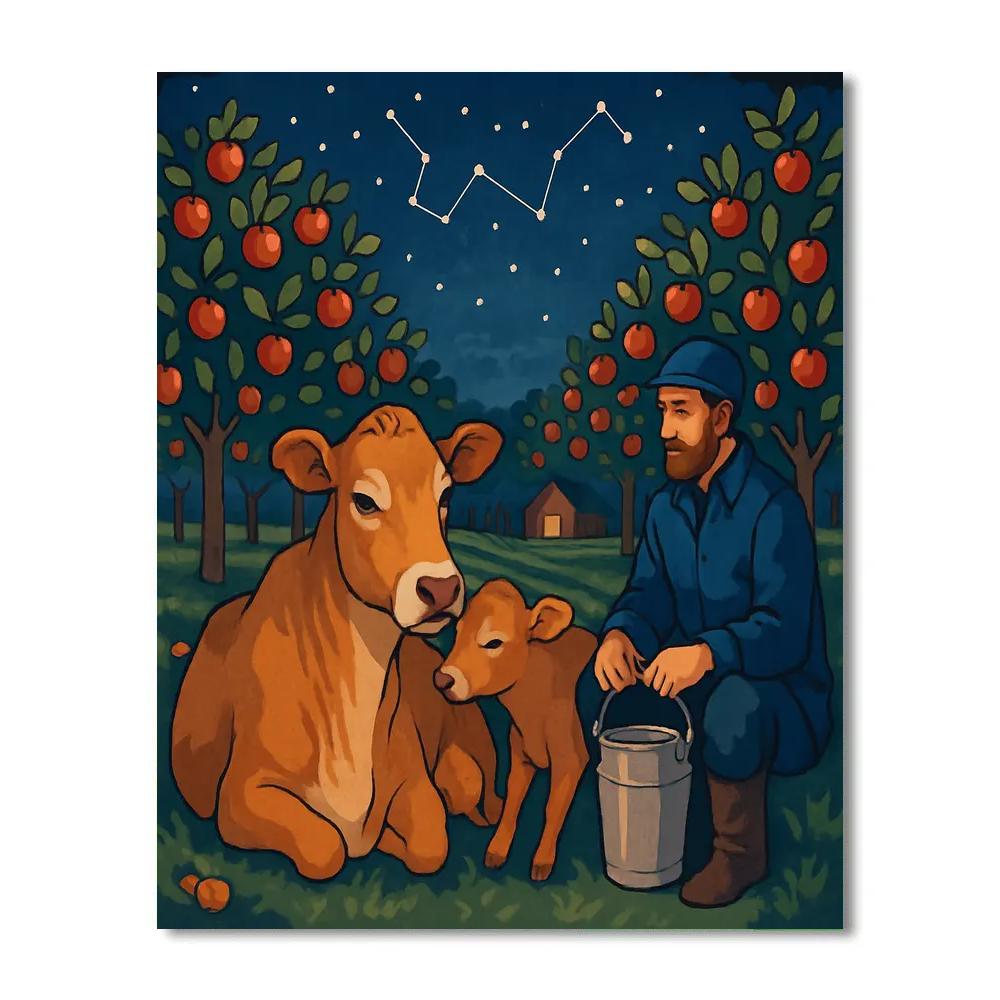 Starlit Orchard Cow Companion paint by number