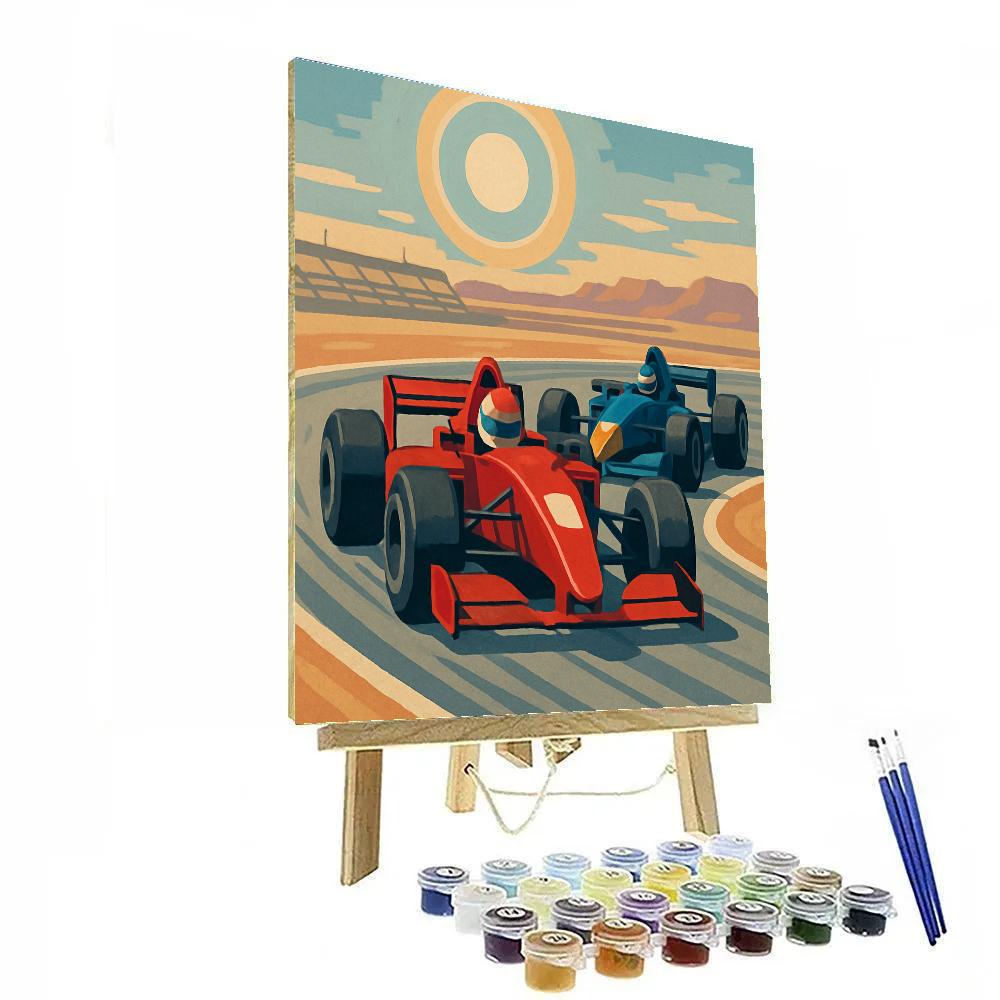 Circuit Duel With Cars Under A Solar Halo paint by number