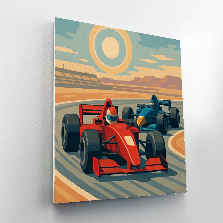 Circuit Duel With Cars Under A Solar Halo paint by number