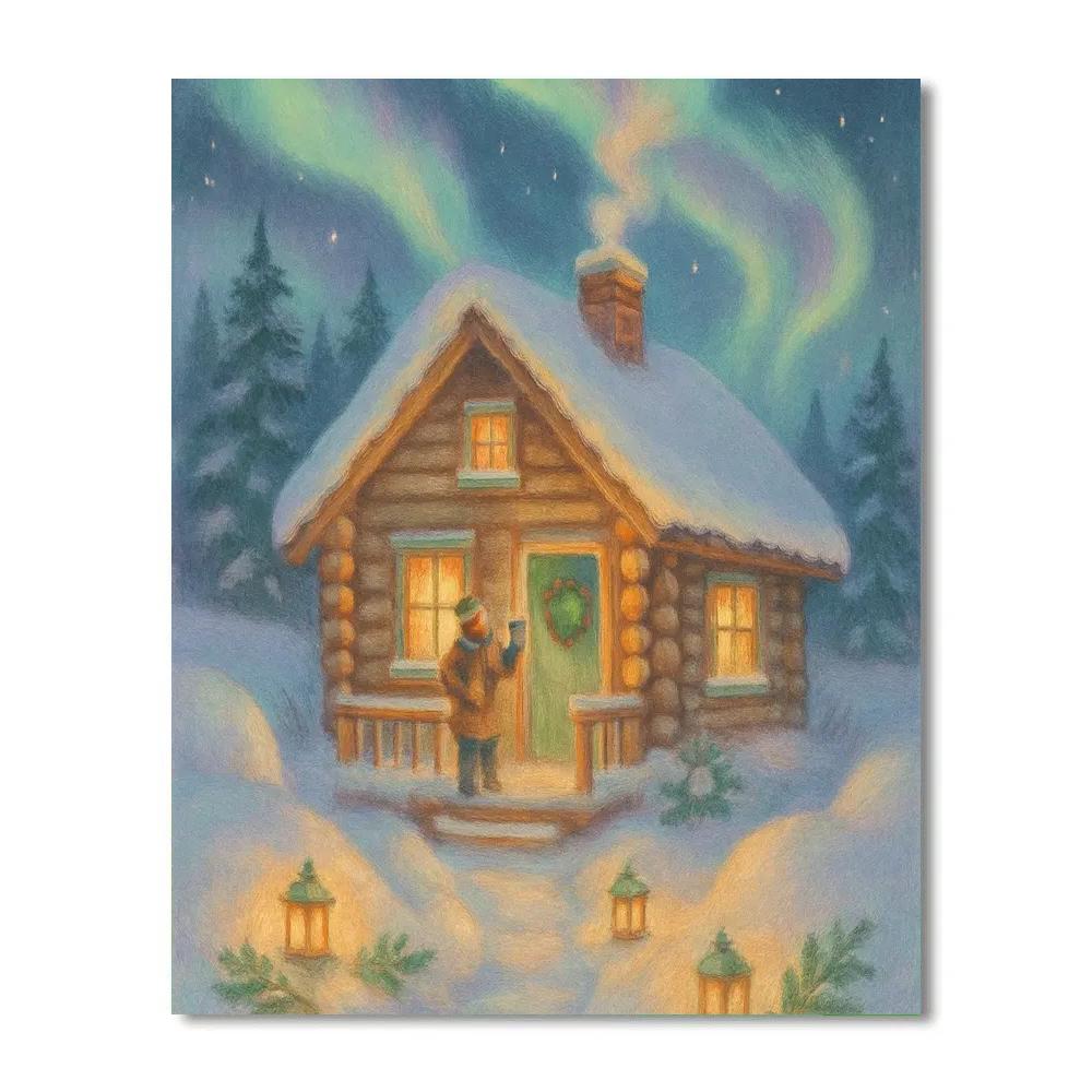 Northern Lights Cabin With Cocoa Steam paint by numbers