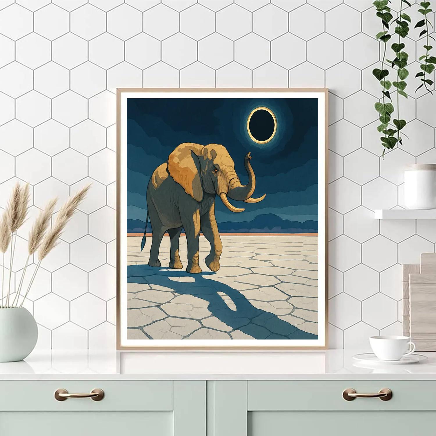 Elephant At The Salt Pan Eclipse Numbered painting kits