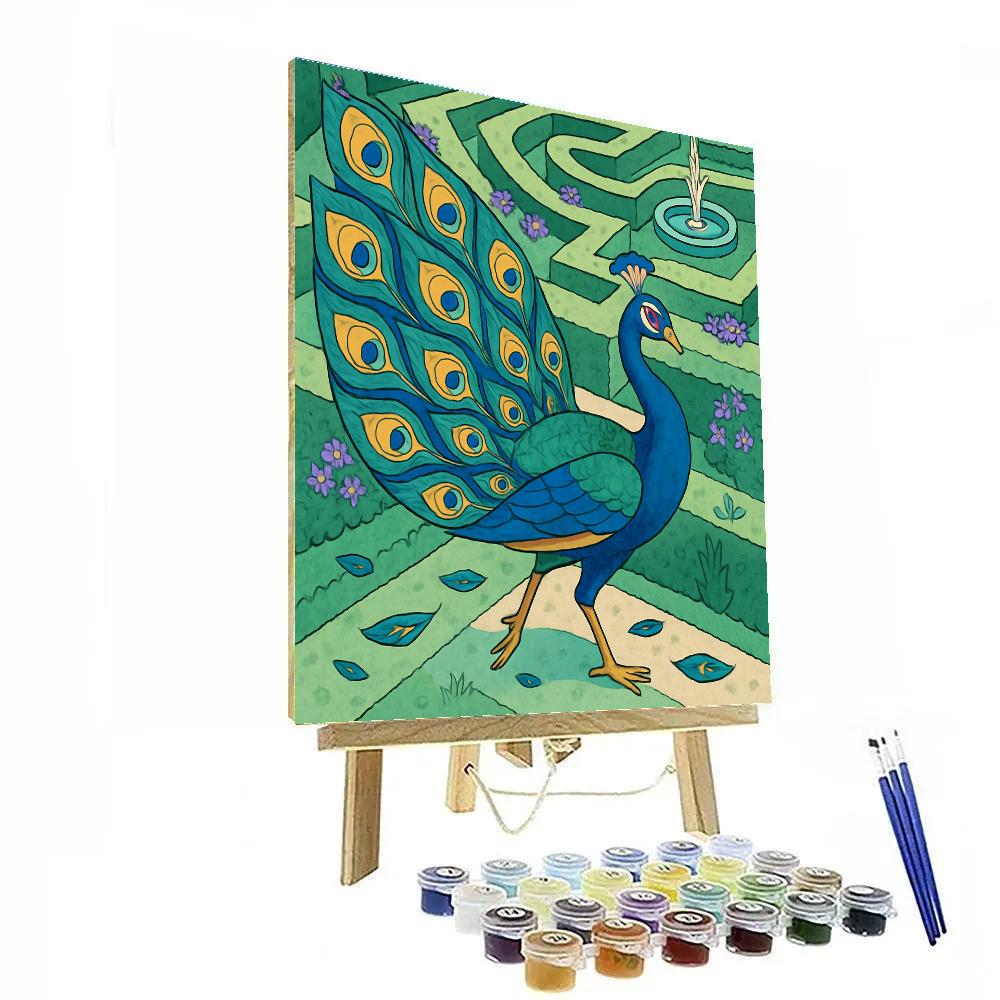 Garden Labyrinth With Peacock Courtship Painting by numbers kit