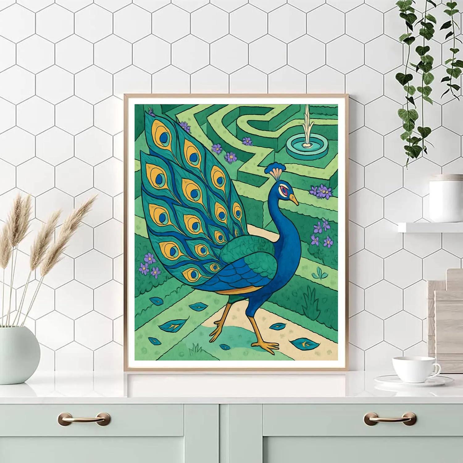 Garden Labyrinth With Peacock Courtship Painting by numbers kit