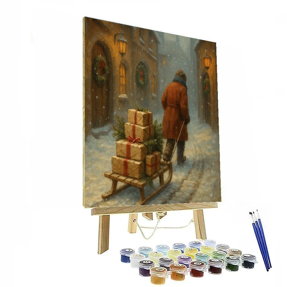 Vintage Post Sled Through Frosted Alley paint by color