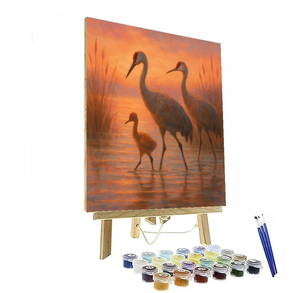 Crane Family At Sunset Marsh Crossing Numbered painting kits