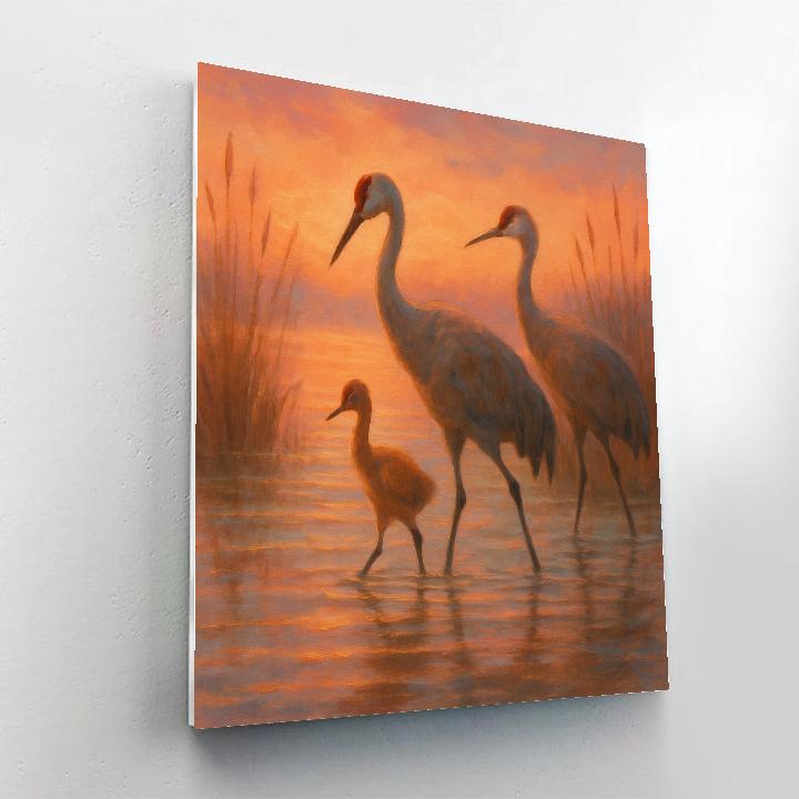 Crane Family At Sunset Marsh Crossing Numbered painting kits