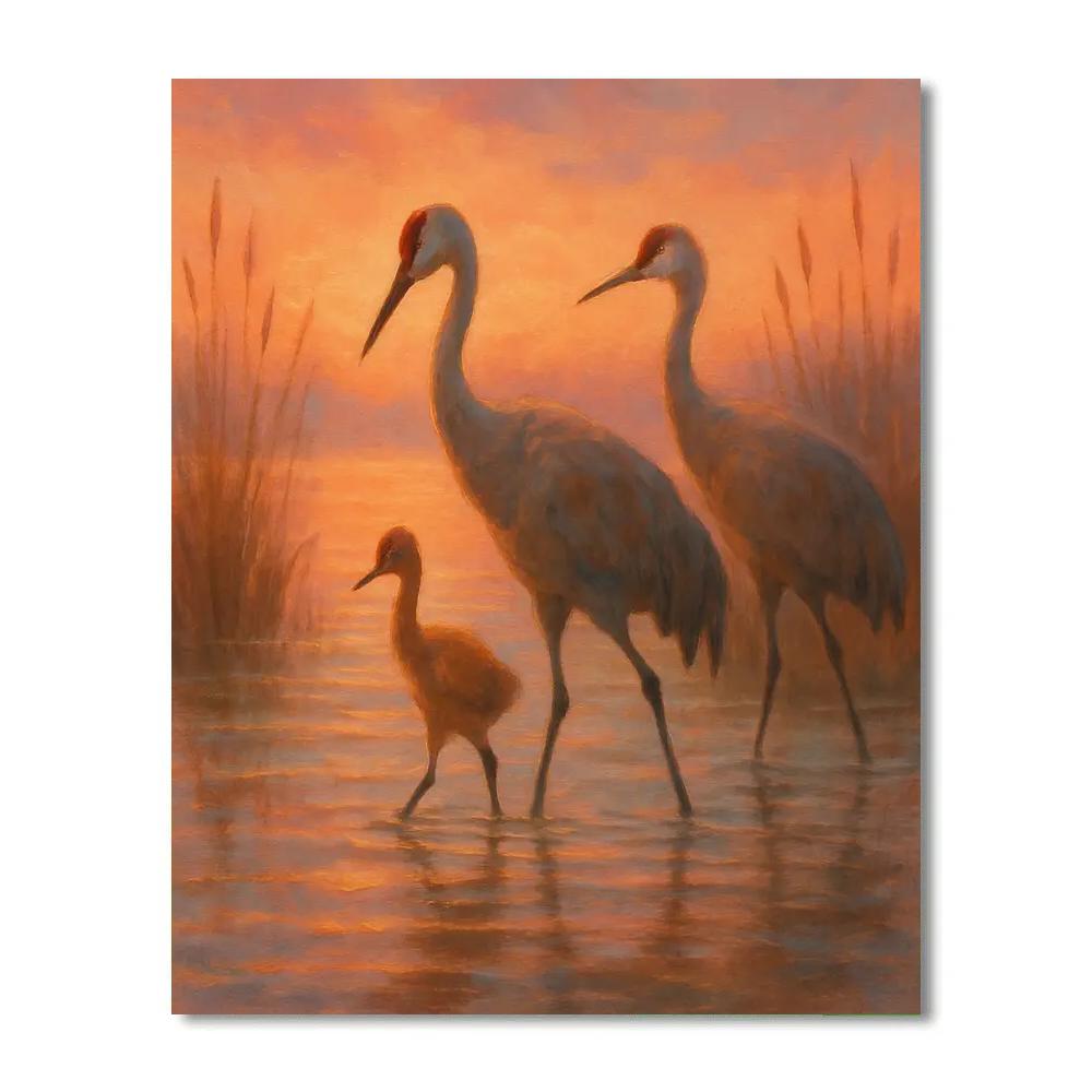 Crane Family At Sunset Marsh Crossing Numbered painting kits