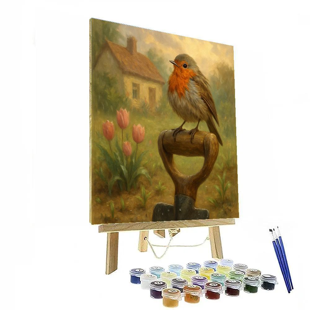 Robin On The Garden Spade After Spring Rain painting number kit