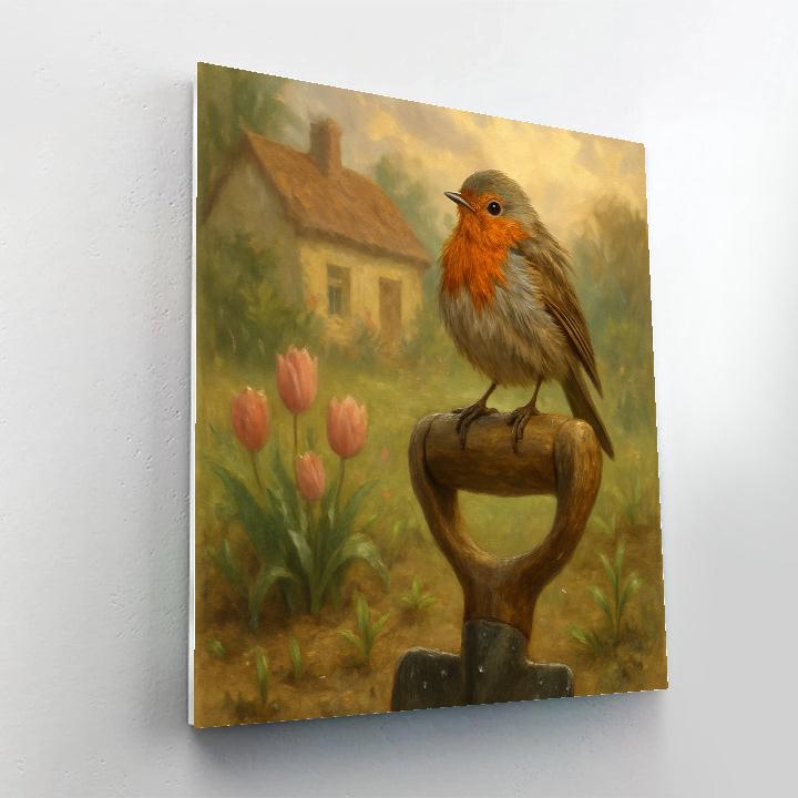 Robin On The Garden Spade After Spring Rain painting number kit
