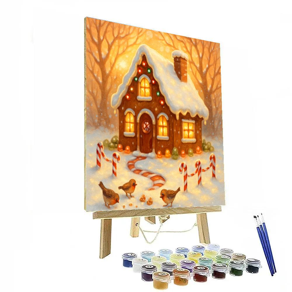Gingerbread Cottage In The Snowy Orchard paint by numbers