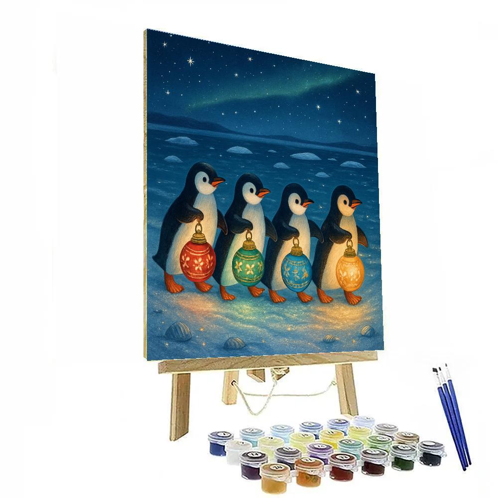 Penguin Parade With Ornament Lanterns paint by color