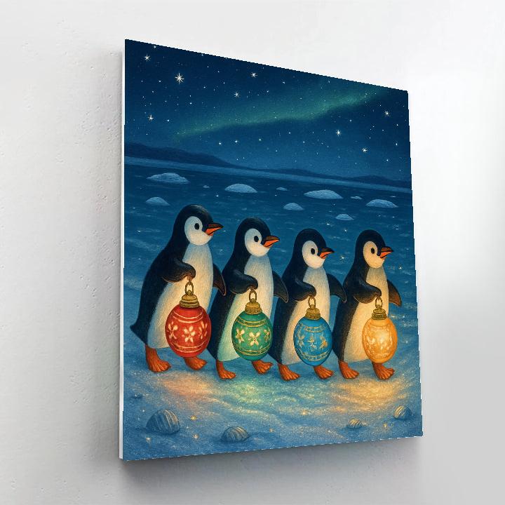 Penguin Parade With Ornament Lanterns paint by color
