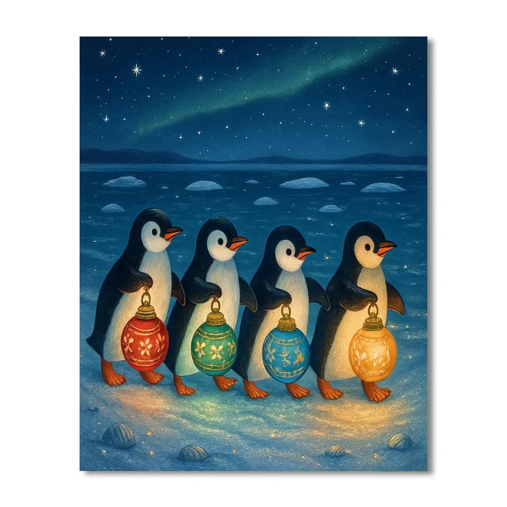 Penguin Parade With Ornament Lanterns paint by color