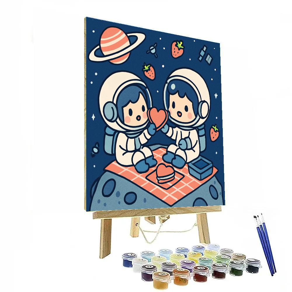 Valentines Day Astronaut Picnic On Asteroid Painting by numbers kit