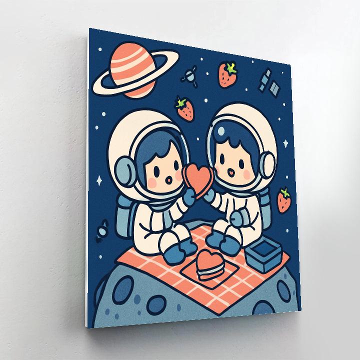 Valentines Day Astronaut Picnic On Asteroid Painting by numbers kit