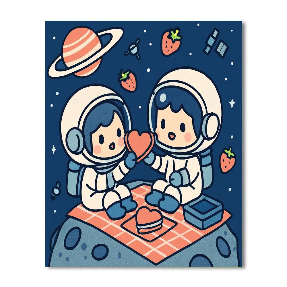 Valentines Day Astronaut Picnic On Asteroid Painting by numbers kit