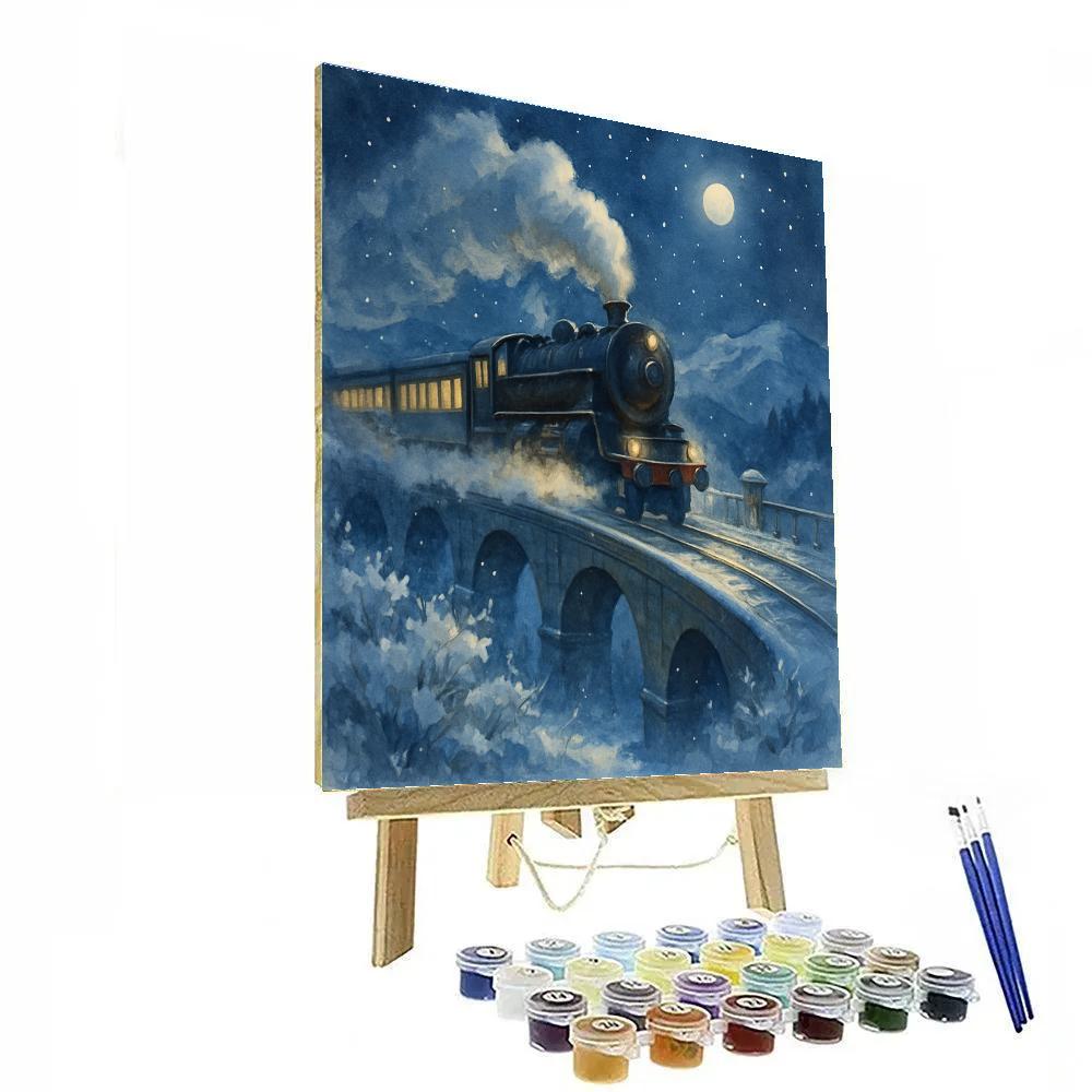 Winter Train Crossing The Starlit Valley Paint by numbers kits
