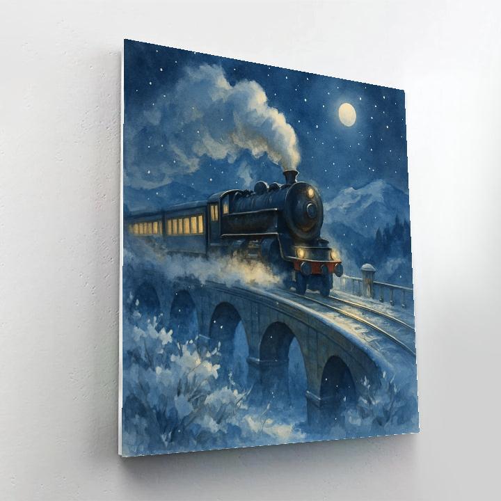 Winter Train Crossing The Starlit Valley Paint by numbers kits