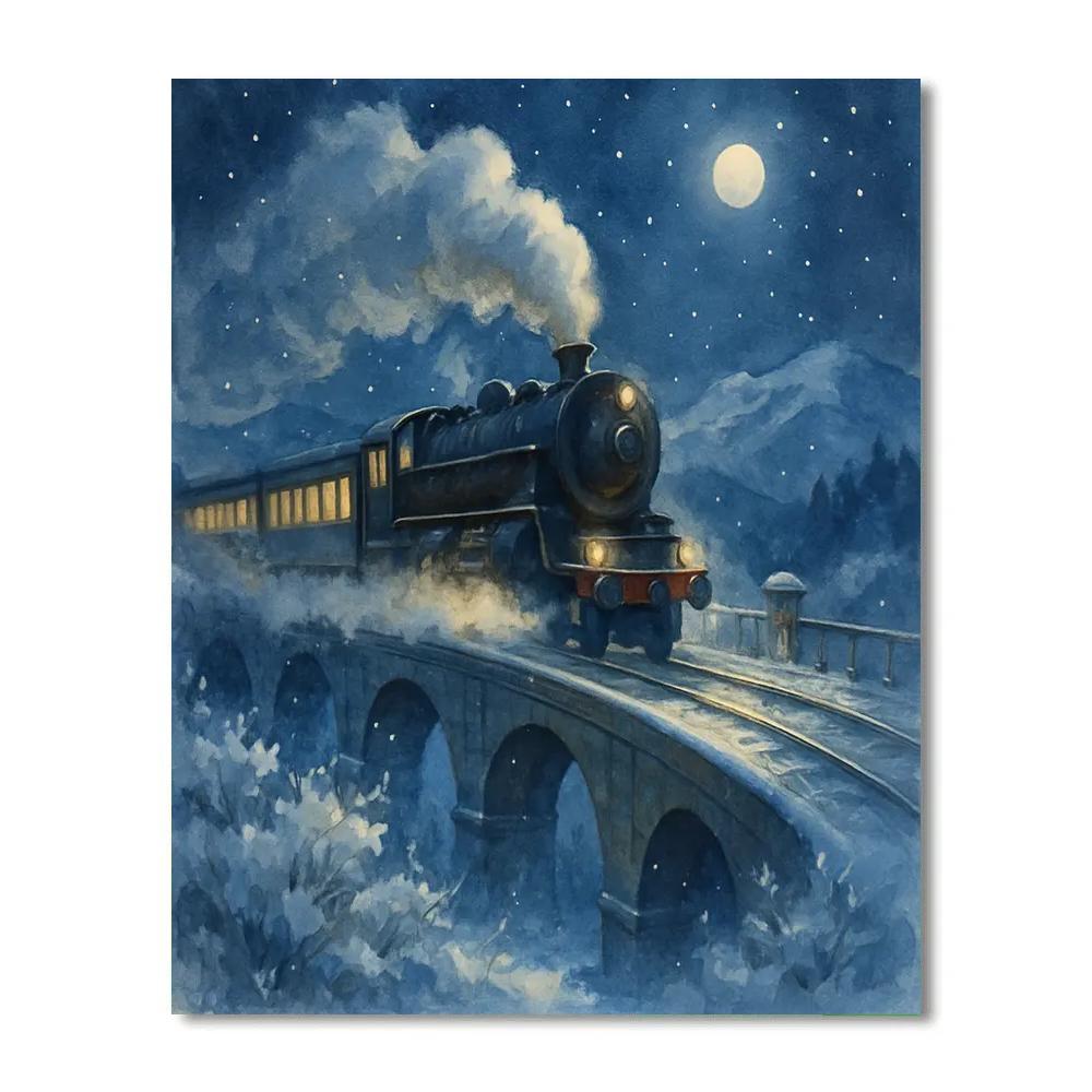 Winter Train Crossing The Starlit Valley Paint by numbers kits